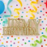 Gold Rhinestone “It’s My Birthday” Brooch Pin – Sparkly Party Accessory Photo 1