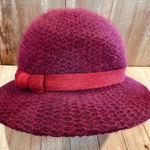 Vintage Wool and Angora Hat Burgundy with Wine Knit‎ Band and Bow Detail Purple Photo 0