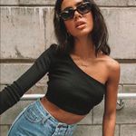 Princess Polly Brianna Black One Shoulder Long Sleeve Ribbed Crop Top 6 Photo 1