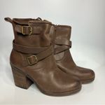 Lucky Brand Orenzo brown leather boots block heel buckle women’s size 8.5 trendy Photo 1