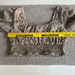 Japna  Tan Black Leopard Print Long Sleeve Sheer Square Neck Cropped Blouse Sz M Photo 8