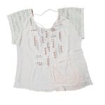 Miss Me Miss Me Embroidered Cap Sleeve Tie Back Cream Blouse Bohemian Hippie 70s LARGE Photo 1