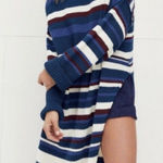 Free People Atlas Swearer Dress Pullover Small Blue White Maroon Side Slit Boho Photo 0