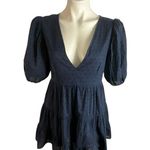 Abercrombie & Fitch Abercrombie & Finch Baby Doll Puff Sleeve Swiss Dot Navy Blue Puff Sleeve Dress Photo 4