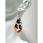 Leopard Print Vegan Leather Dangle & Rose Stud Earrings‎ Orange & Black 2 Pairs Black Photo 2