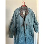 Vintage FLEET STREET Blue Button Up Gingham Accents Long Trench Rain Coat sz 12 Photo 8
