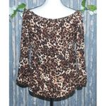 Lascana Ladies Brown Cheetah Print Blouse Top Size S 3/4 Bell Sleeves Animal Pri Photo 5