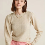 Vineyard Vines Seaspun Cashmere Pointelle Crewneck Sweater Stretchy Puff Sleeve Photo 0