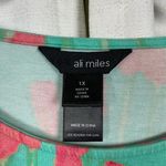 Ali Miles Teal&Bright Red Abstract Floral 3/4 Sleeve Top Sz.1X Green Photo 3