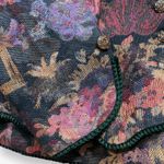 Vintage Cachet Collarless Tapestry Jacket Black Floral Scalloped Button Up Top Size XS Photo 4