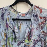 Tianello Washable Silk Blouse Size XL Blue Paisley Tunic 3/4 Sleeves Oversize Photo 6