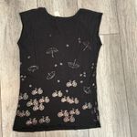Black Bamboo Bike Umbrella Print Black Sleeveless Top Casual Comfy T Photo 4