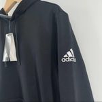 Adidas Fleece Hoodie Black Logo Sweatshirt Front Pocket Soccer NWT Size Small Photo 6