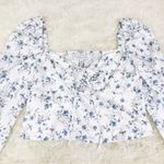 Gianni Bini  White Blue Floral Milkmaid Blouse‎ Top Crop Long Sleeve Size 12 New Photo 3