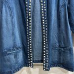 Women's Denim Open Front Jacket, Pearl and Rhinestone Embellishments Blue Size undefined Photo 5