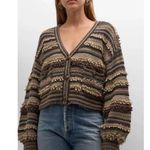 L'Agence  Harriet Blouson Sleeve Wool Blend Cardigan Brown Mulit Stripe M $360 Photo 5