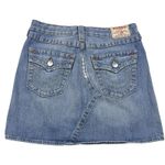 True Religion  Joey Skirt Blue Denim Jean Size 27"‎ Light Wash Distressed USA Photo 1