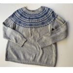 Talbots Talbot Winter Sweater Women Gray Blue Fair Isle Crew Neck Sz Lp Cotton Blend Photo 3