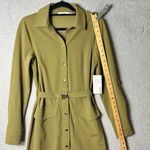 JustFab Dress Womens S Green Collared Long Sleeve Belted Dress Career NEW Photo 5