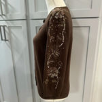 Classiques Entier Classics Entier Beaded Wool‎ Silk Cashmere Brown Hidden Snap Cardigan Large Photo 5