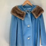 Vintage Crestmoor Wool Norwegian Fox Fur Collar Pea Coat 50s 60's Blue Size M Photo 2