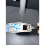 VTG Alpaca Mexico Sterling Silver Bangle Bracelet Abalone Blue Flower Inlay 7" Photo 5