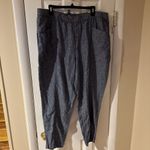 Old Navy Womens Chambray Pants Straight Blue  Pull On Drawstring XL New Crop Photo 4