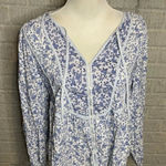 Old Navy  Womens Blue White Floral Print Peasant Blouse Top Size Medium Photo 0