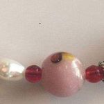 Pink Floral Beads, Sterling & Freshwater Pearl Beaded Necklace Photo 2