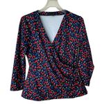 Ann Taylor cherry print stretch wrap blouse size M Photo 1