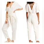 Free People  ‘Shining Sun’ Front Waist Tie Linen Blend V Neck Jumpsuit Small Photo 1