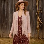 New York & Comp Fringe Hem Chunky Knit Open Cardigan Sweater Pink Medium Boho Photo 1