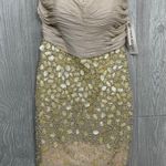 Nwt Eleni Elias beaded stone gold glitter strapless formal prom night out dress Tan Size 6 Photo 4