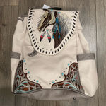 Embroidered Horse Design Backpack Tan Photo 0