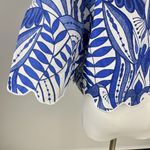 Farm Rio NWOT  Linen Lace Nature Short-Sleeve Crop Wavy Blouse Size S Blue Photo 6