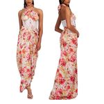 NWT Miss Circle Zarina Lace Floral Corset Satin Gown Maxi Dress Red Women's XS Photo 1