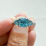 Judith Ripka Blue Topaz 3 Stones CZ Sterling Silver Ring Size 10 Photo 2