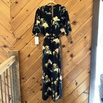 ZARA  kimono black floral vneck open back jumpsuit NWT Photo 2