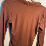 No Comment Brown Fitted Long Sleeve Button Down Shirt SZ S 1/4 Button Y2K Petite Tee Photo 7