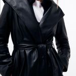 ZARA NWT  Belted Faux Leather Hooded Black Coat Photo 7