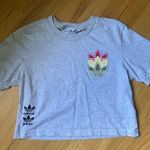 Adidas Women’s Cropped Gray T-Shirt with Multicolor Logo Photo 0