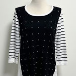 White House | Black Market Stripe 3/4 Sleeve Faux Pearls Sliding Seams Top *DEFECT Photo 0