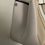 Neoprene Large Hand Bag Tote Purse Beige w/ Gold Black & White Accents Photo 2