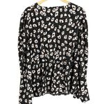 River Island Women’s Blouse US 16 Black Print V-Neck Long Sleeve Draped Top Photo 2
