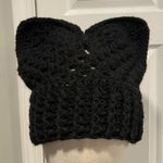 Handmade Crochet Cat Animal Ear Beanie Hat Cozy Ribbed Brim Stretch Winter Hat Photo 0