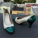Perry Ellis Vintage Green and White Leather Heels Size 7 western cowgirl retro Photo 3