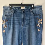 Driftwood  Royce Straight Leg Jeans Indigo Detached Floral Embroidery Medium Wash Photo 2