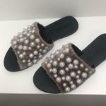 Sol Sana  Teresa Faux Fur Imitation Pearl Tan Slides Photo 1