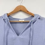 J.Jill  Pure Jill Gauze & Knit Hoodie V Neck Drawstring Pockets Periwinkle Large Photo 3