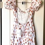 Significant Other Dress Lola Dot Ruched Open Tie Back Mini Caramel Petal 4 NWT White Photo 1